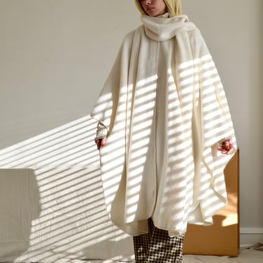 white alpaca button front cape with long scarf 