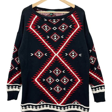 Women’s Ralph Lauren Southwestern Aztec Print Black Cotton Sweater Dress XL