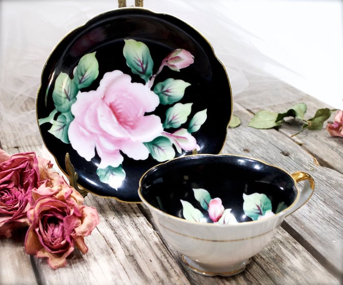 VINTAGE: 1940s - GZL Teacup and Saucer Set - Occupied Japan - Hand Painted - 446 - Replacement, Collecting, Display - SKU 26-D-00032592 