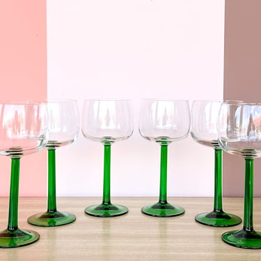 Set of Six French Green Stem Glassware