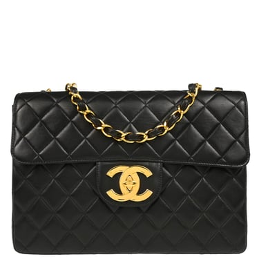 Chanel Black Lambskin Jumbo Classic Flap Shoulder Bag