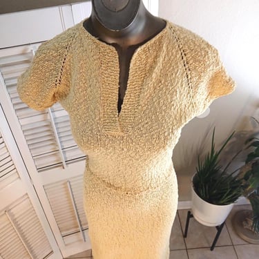 Vintage 30s/40s Palest Yellow Dress / Gorgeous Cotton Hand Made /  Nubby Texture / S/M 