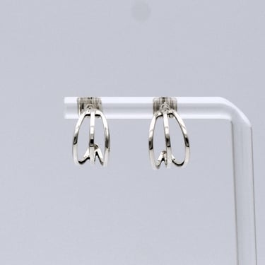 Minimalist 80's sterling half hoop studs, triple row 925 silver wire simple geometric earrings 