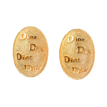 Christian Dior Vintage Logo Namesake Golden Textured Oversized Earrings