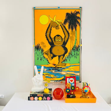 Vintage 1970s Groovy Hippie Its My Thing Monkey Black Light Neon Wall Art Poster Star City Bunne 