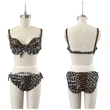 60s Leopard Print Scandal Bikini Swimsuit / 1960s Vintage Two Piece Swim Suit / Medium 34C 
