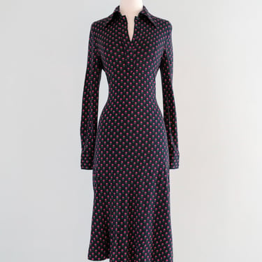 Vintage 1970's Diane Von Furstenberg Navy Floral Shift Dress / M/L