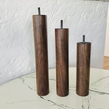 Set of 4 Cylinder Shaped Furniture Legs-8"/10"/12"/14"/16" tall-Solid Walnut Wood-Hand Crafted 
