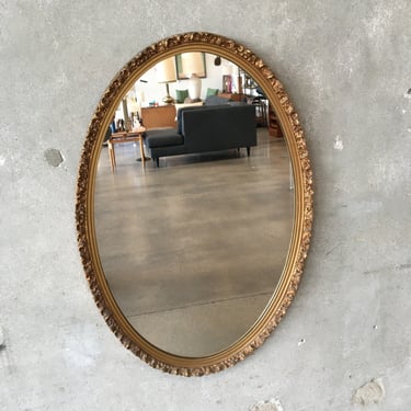 Oval Gilted Wall Mirror w/ Carved Detail