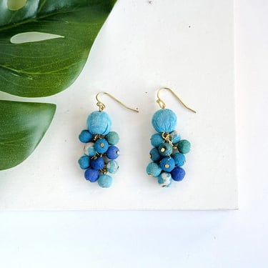 Kantha Cluster Earrings | Azure