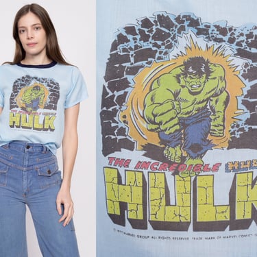 70s Incredible Hulk Ringer T Shirt - Extra Small | Vintage Marvel Super Hero Comic Book Graphic Tee 