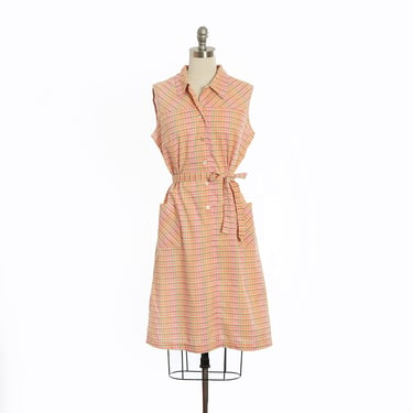 Vintage 70s pink pastel plaid shirt dress 