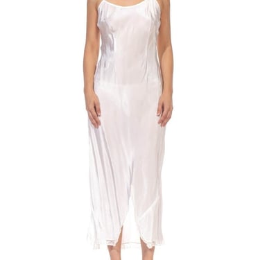 1930S White Bias Cut Rayon Slip Dress 