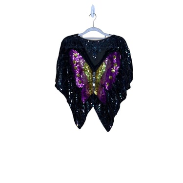 Vintage 70's Purple Gold Sequin Beaded Butterfly Blouse 