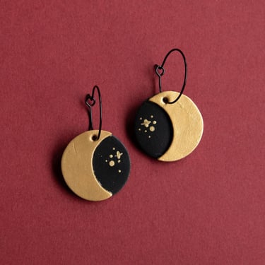 Night Sky Hoops in Gold / Small - Black or Blue Leather Background 