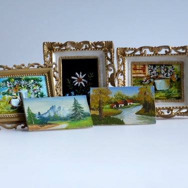 1/12th Mini Framed Paintings Set of 5, Dollhouse Wall Paintings, Miniature Hand Painted Framed Art 