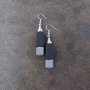 Modern gray and black wooden earrings 
