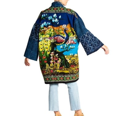 MORPHEW COLLECTION Multicolor Cotton Vintage Peacock Tapestry Jacket Length Duster 