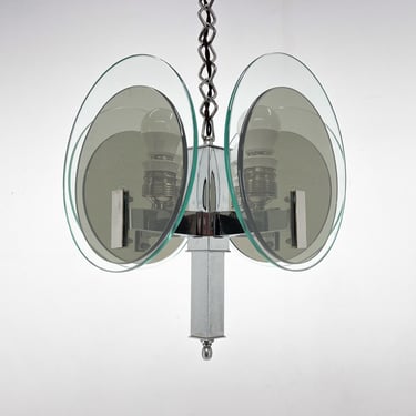 Unique Art Deco Chrome & Glass Chandelier, 1920's 