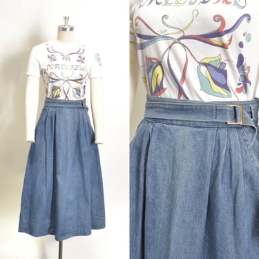 Vintage 1970s Skirt / 70s Denim Wrap Skirt / Blue ( small S ) 