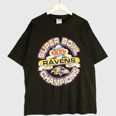 Vintage 2001 NFL Baltimore Ravens Super Bowl Champions Vinyl T Shirt Sz XL