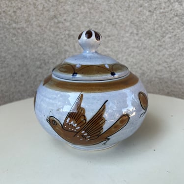 Vintage Tonala Mexican pottery small jar pot with lid 