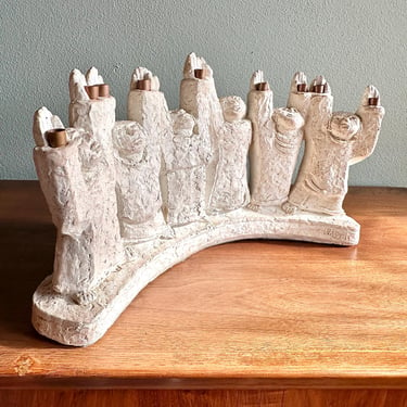 Vintage sculptural menorah designed by Ellen Lord for Austin Productions / modernist candleholder depicting children / Hanukkah 