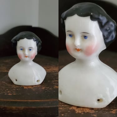 Antique China Doll Head with Visible Part - 2.5" Tall - Antique German Dolls - Doll Parts 