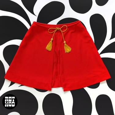 Sassy & Unique Vintage 60s 70s Red Mini Skirt with Gold Tassel Ties 