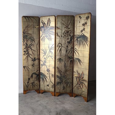 7ft Hand Painted Botanical Four-Panel Screen 