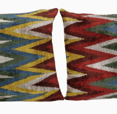 Square Silk Ikat Velvet Pillow Cover - Set Colorful Zig Zag | 25&quot; x 26&quot;