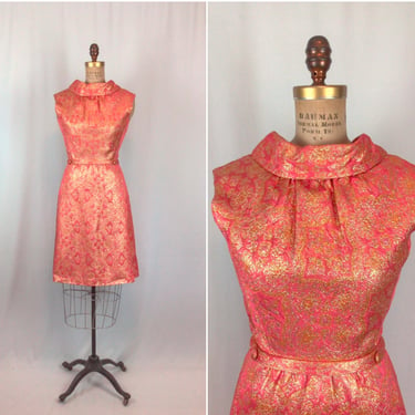 Vintage 60s dress | Vintage gold lurex pink cocktail dress | 1960s gold  evening party dress 