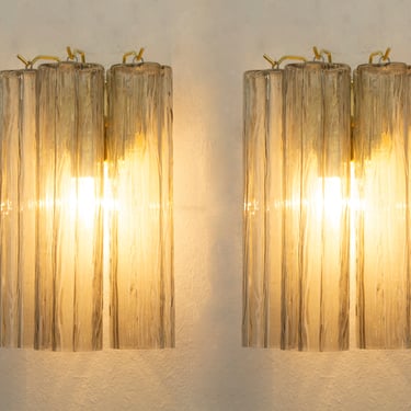 Set of 2 Wall sconce with Murano glass Smoky color Made in Italy, vintage style wall lamp with glass trunk 