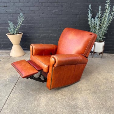 Vintage Cognac Leather Reclining Lounge Chair with Footrest 