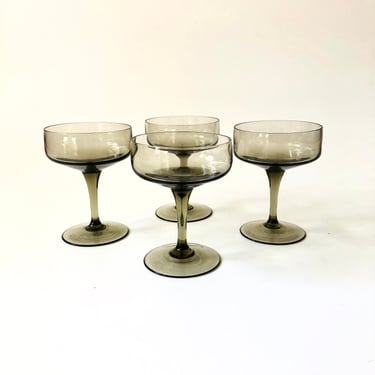 Mid Century Gray Coupe Glasses - Set of 4 