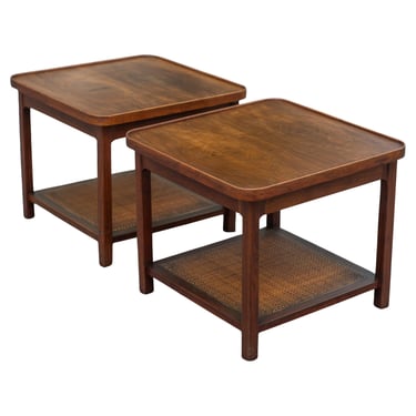 Jack Cartwright - Founders Pair of Bookmatched Walnut & Cane Tiered Side Tables