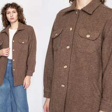 XL 70s Eddie Bauer Brown Wool Overshirt | Vintage Button Up Long Sleeve Shirt Jacket Shacket 