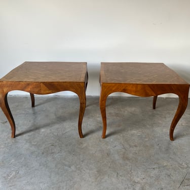 Italian Parquetry Inlay Olive Wood Side Tables - a Pair 
