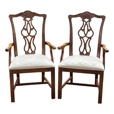 Stanley Furniture Solid Cherry Chippendale Dining Armchairs - A Pair 
