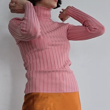 Bubblegum Silk Rib Turtleneck (S)