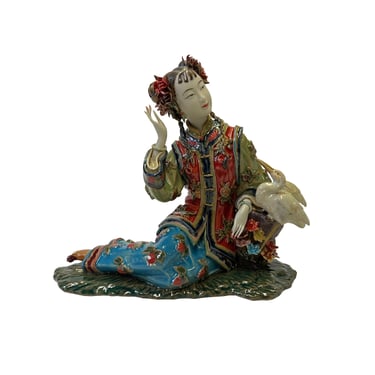 Chinese Oriental Porcelain Qing Style Dressing Cranes Bird Lady Figure ws3087E 