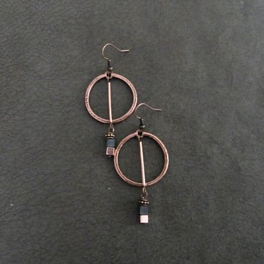 Modern industrial copper hoop earrings 