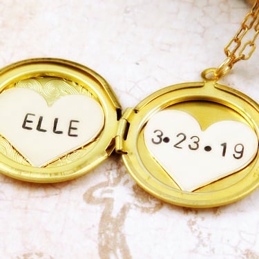 Personalized Heart Locket Necklace, Name Necklace, Heart Locket Pendant, Personalized Gift, Date Jewelry, Hand Stamped Custom Heart 
