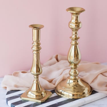 Oversized Brass Candle Holders, Heavy Tall Vintage Brass Candlesticks - Statement Table Decor - Thanksgiving Table - Christmas Mantel Decor 