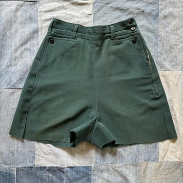 Vintage 1940s Side Zip Forest Green Cutoff Shorts High Rise 24 Waist XS by TimeBa