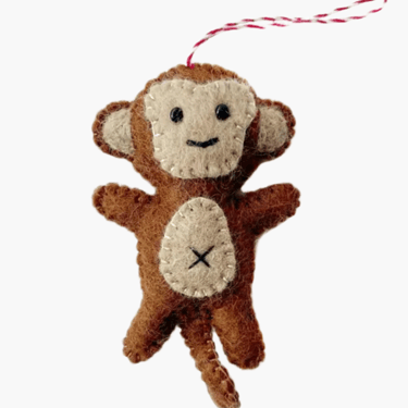 Monkey felt wool ornament