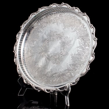 Vintage Silver Plated Serving Tray | Open Work Raised Border | Webster and Wilcox 