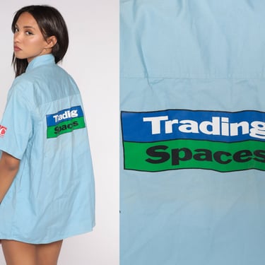 Trading Spaces Shirt Y2k TLC Button Up Shirt Interior Design Reality Show Home Makeover Top Short Blue Collared Vintage 00s Mens Medium M 