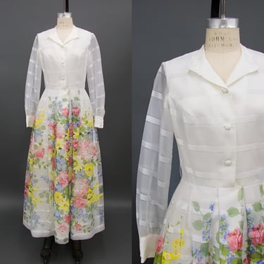 Vintage 1960s White McKay Floral Maxi Dress, 60s Formal Gown, Vintage 60s Hostess Dress, Wedding Dress, Vintage Bridal, Size Medium by Mo