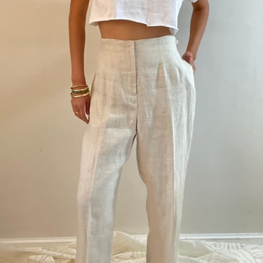 28-33 Linen buckle pants / vintage natural Irish linen ultra high waisted adjustable side buckle flat front invisible waist pants | 28-33 